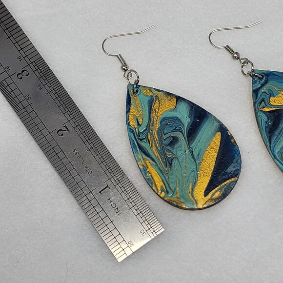 Boho Marble Painted Teardrop Earrings - Picture 4 of 5